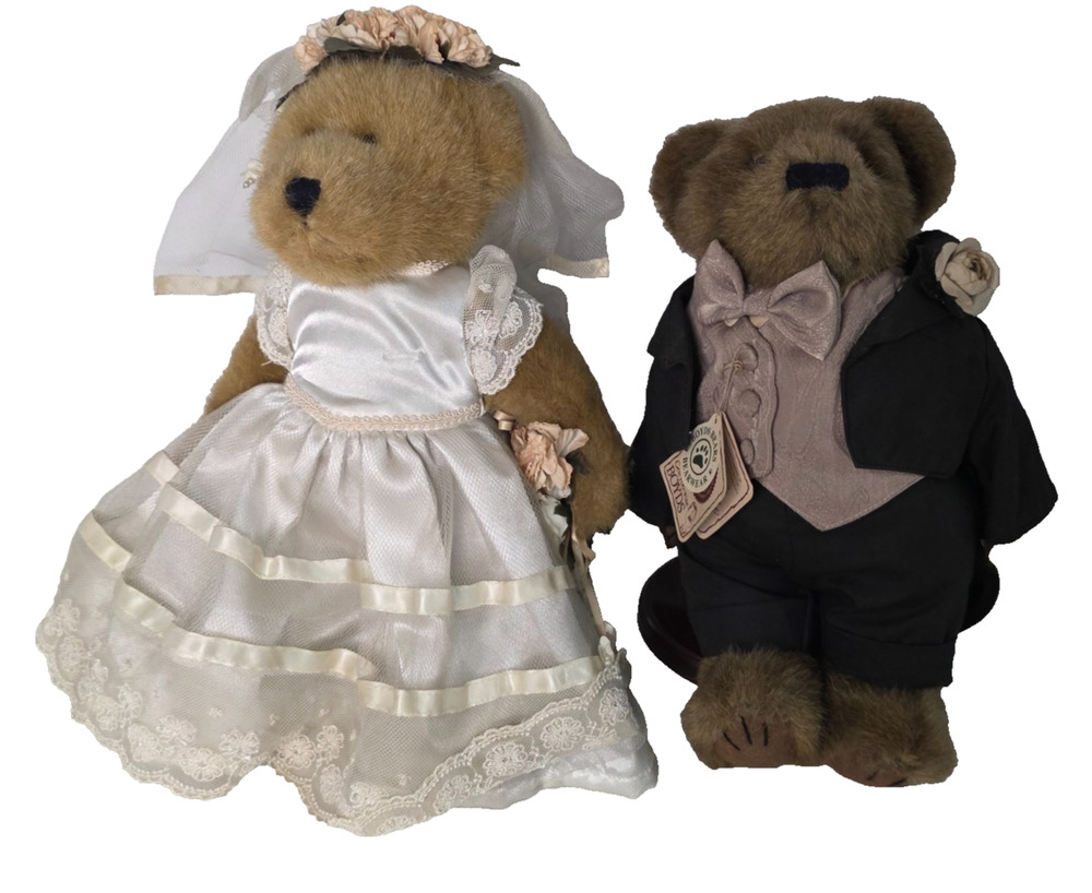 Boyds Bears Wedding Bride Groom Plush Set Gen Yoo Wine Tags Vintage